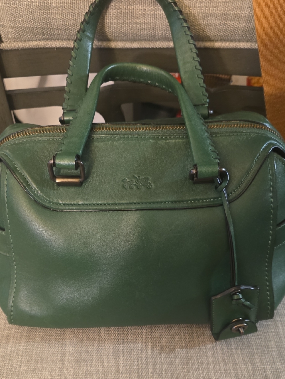 Vintage Green COACH Leather Satchel Handbag